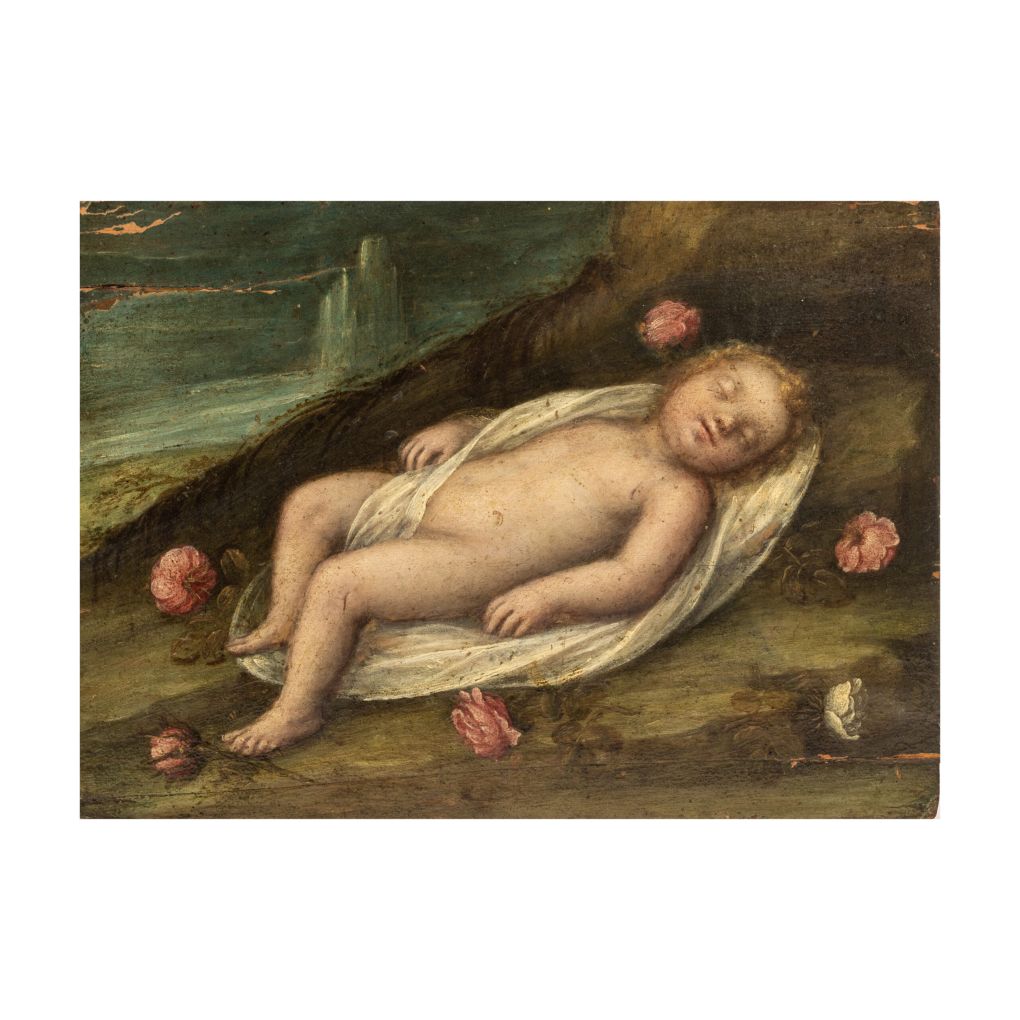Oil Painting on Panel “Sleeping Baby Jesus”, 17th Century