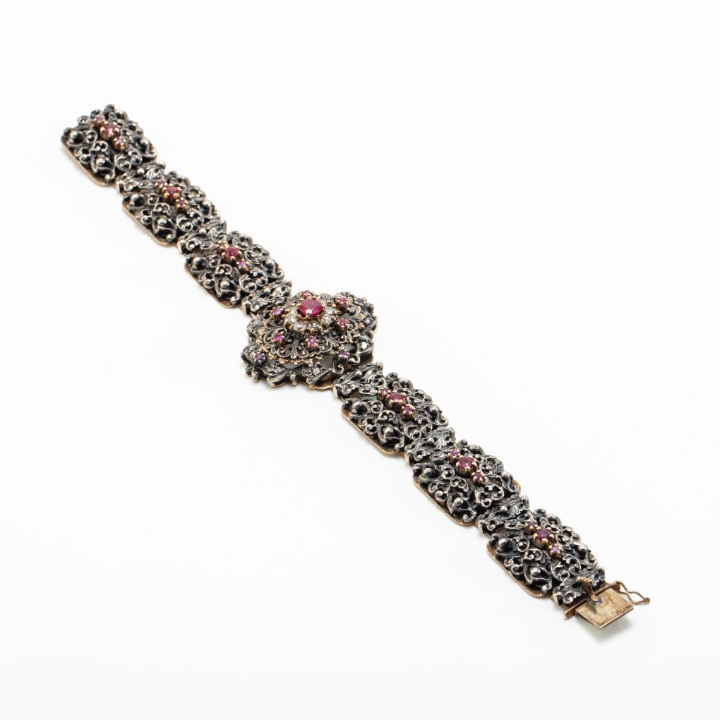 Gold and Silver Bracelet with Rubies and Diamonds