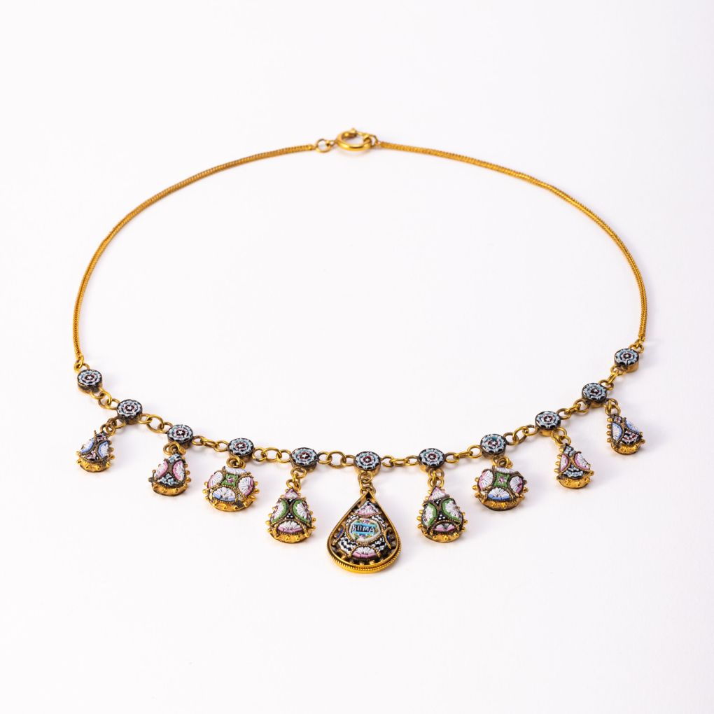 Gilded Silver Necklace with Micromosaic, Italian Manufacture