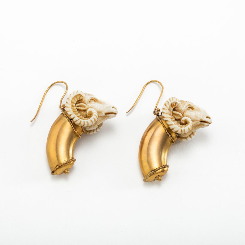 Gold Earrings with Ram’s Head
