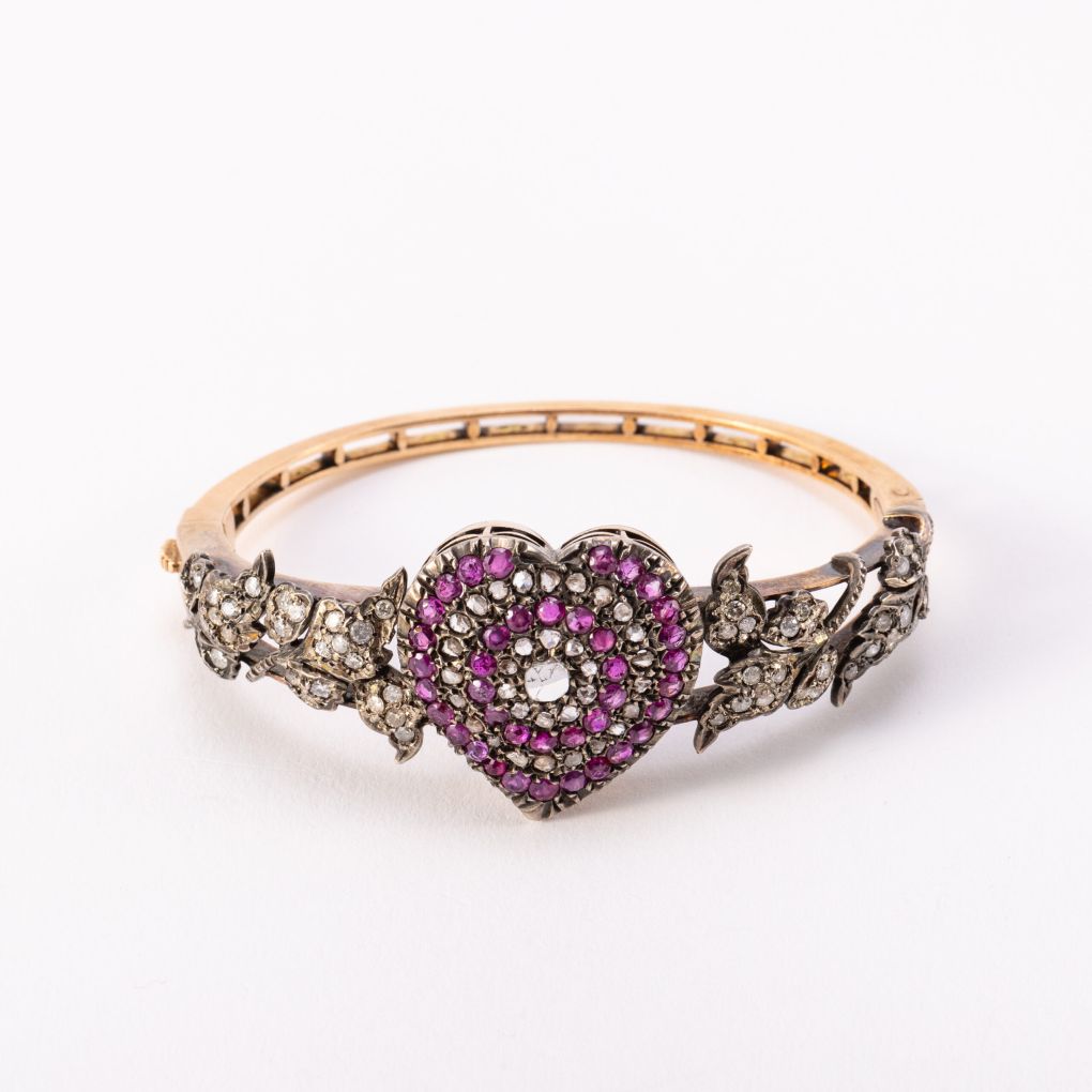 Victorian Bracelet with Ruby and Diamond Heart
