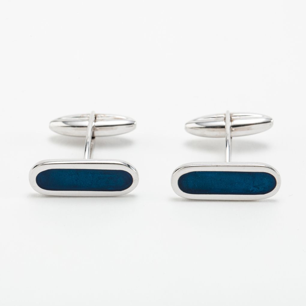 White Gold Cufflinks with Blue Enamel