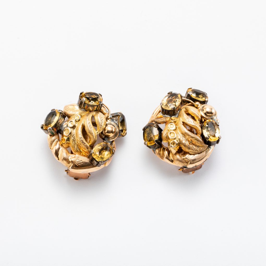Gold Earrings with Citrine Quartzes