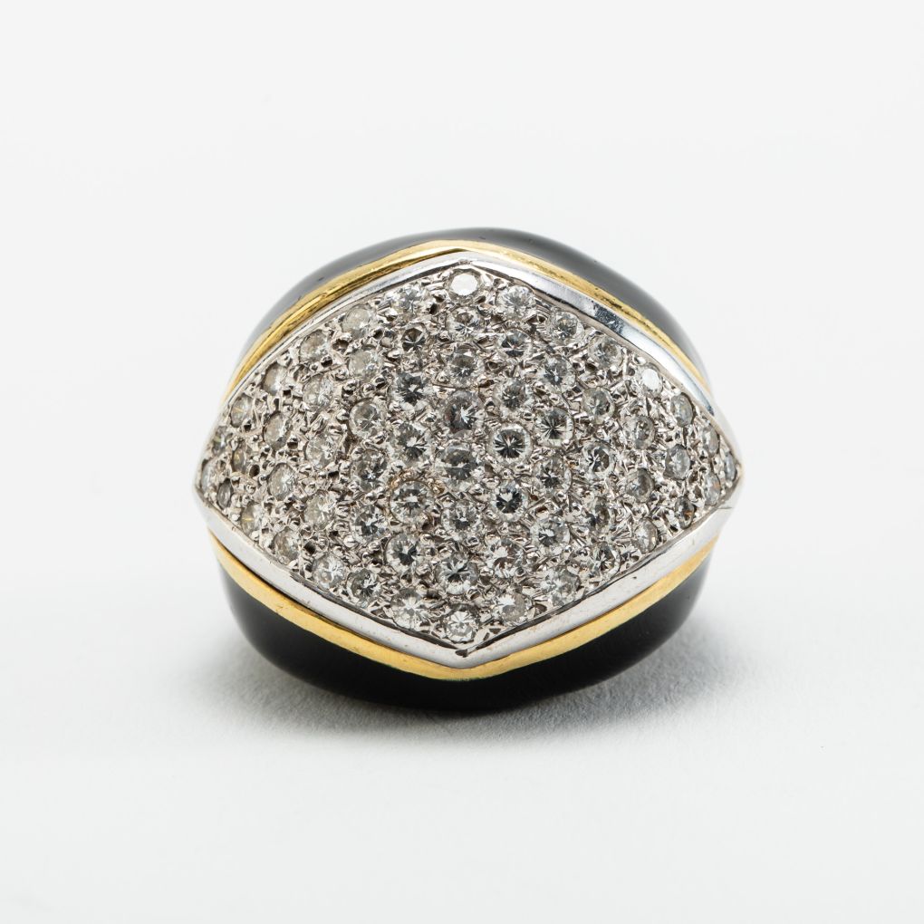 Yellow Gold Ring with Black Enamel and Diamonds