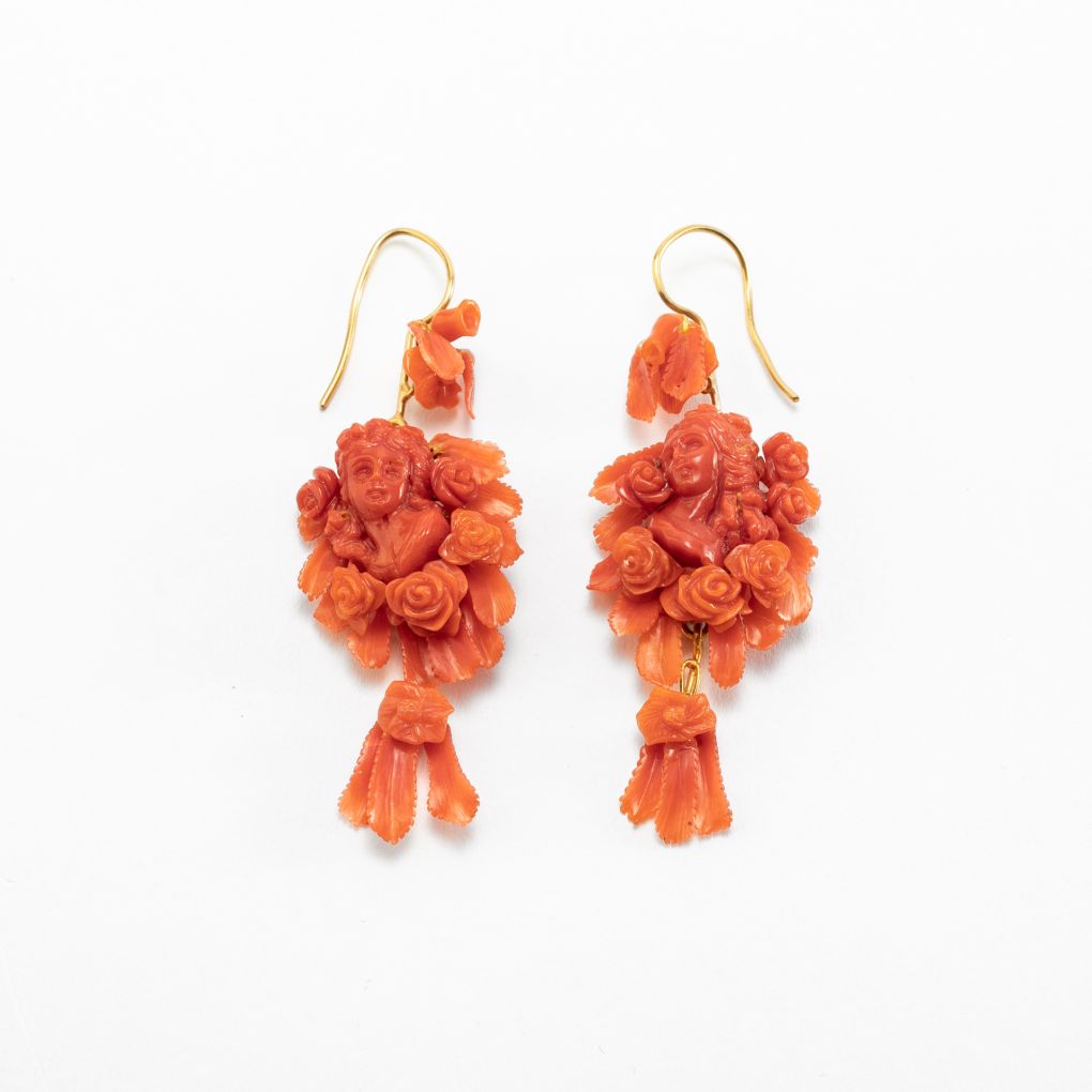 Gold Earrings with Coral, Sciacca Roses